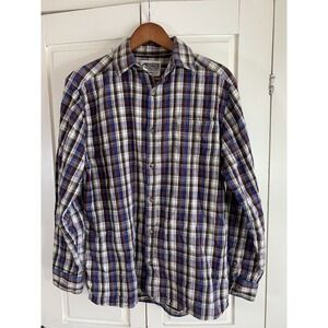 Mountain Khakis Flannel Shirt Men Sz Medium‎ Blue Brown Plaid Gorpcore Camping